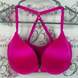 Victoria's Secret bra very sexy shiny Hot Pink Strappy Bra push up neon pink